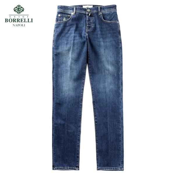 【SALE／返品・交換不可】ルイジボレッリ LUIGI BORRELLI ／ 26SS コットンストレッチデニムジーンズ「CARACCIOLO／JS1000」（ウォッシュドインディゴ）