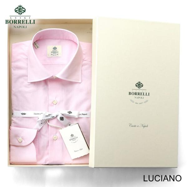 【SALE】ルイジボレッリ LUIGI BORRELLI ／ 26SS コットンポプリンセミワイドカラードレスシャツ「LUCIANO（R11015）」（ピンク）