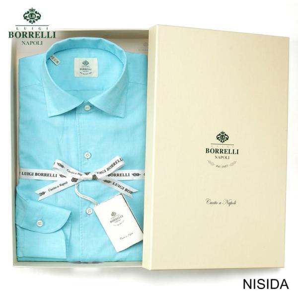 【SALE】ルイジボレッリ LUIGI BORRELLI ／ 26SS コットンリネンイタリアンカラードレスシャツ「NISIDA（SR11003）」（ターコイズ）