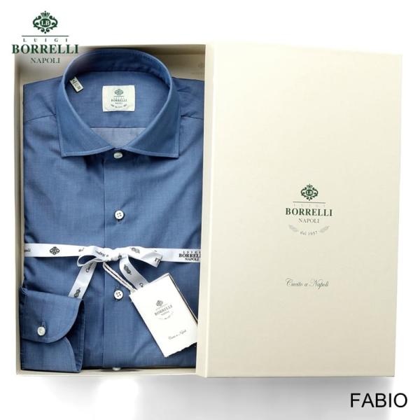 【SALE】ルイジボレッリ LUIGI BORRELLI ／ 26SS コットンシャンブレーワイドカラードレスシャツ「FABIO（SR11007）」（インディゴブルー）