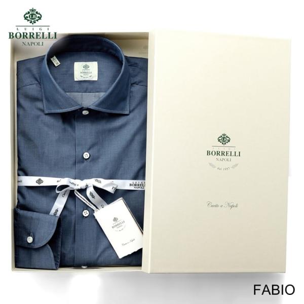 【SALE】ルイジボレッリ LUIGI BORRELLI ／ 26SS コットンシャンブレーワイドカラードレスシャツ「FABIO（SR11007）」（ダークインディゴ）