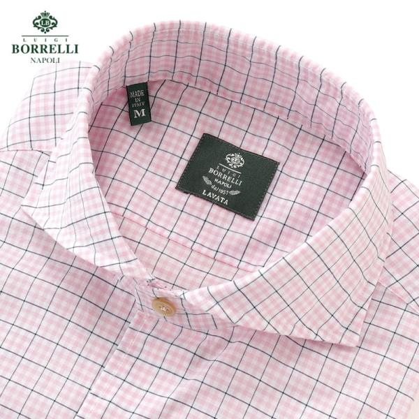 【SALE】ルイジボレッリ LUIGI BORRELLI ／ 26SS コットンポプリンチェックホリゾンタルカラーカジュアルシャツ「NA35（LT11014）」（ピンク基調）