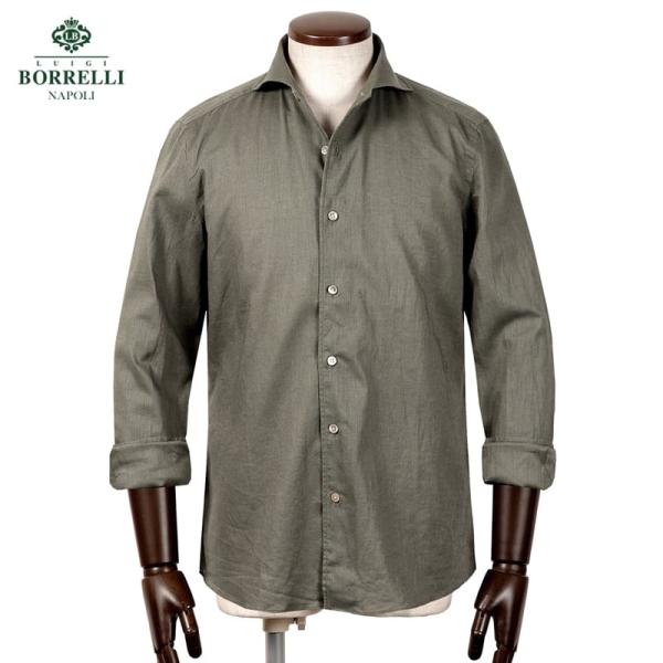 【SALE】ルイジボレッリ LUIGI BORRELLI ／ 26SS リネンコットンポプリンイタリアンカラーカジュアルシャツ「VESUVIO-EX（LT11005）」（オリーブグレージュ）