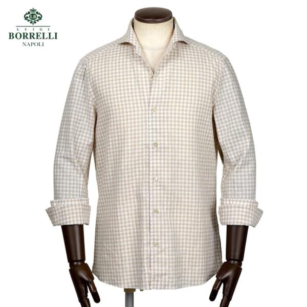 【SALE】ルイジボレッリ LUIGI BORRELLI ／ 26SS リネンコットンポプリンチェックイタリアンカラーカジュアルシャツ「VESUVIO-EX」