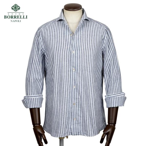【SALE】ルイジボレッリ LUIGI BORRELLI ／ 26SS リネンコットンポプリンストライプイタリアンカラーカジュアルシャツ「VESUVIO-EX」