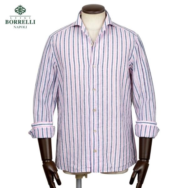 【SALE】ルイジボレッリ LUIGI BORRELLI ／ 26SS リネンコットンポプリンオルタネートストライプイタリアンカラーカジュアルシャツ「VESUVIO-EX」