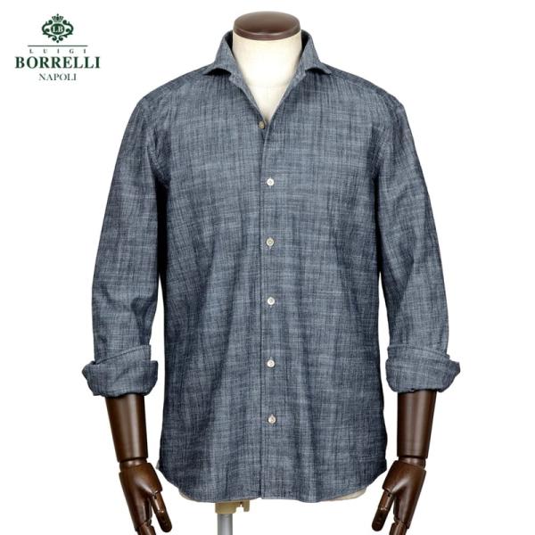 【SALE】ルイジボレッリ LUIGI BORRELLI ／ 26SS コットンシャンブレーイタリアンカラーカジュアルシャツ「VESUVIO-EX（LT11016）」（ネイビー）