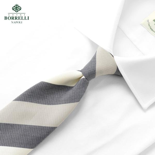 【SALE】ルイジボレッリ LUIGI BORRELLI ／ 26SS シルクジャカードレジメンタルネクタイ「9111」（インディゴブルー×ライトブラウン）