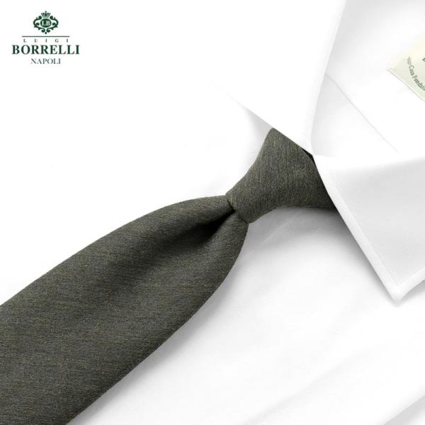 【SALE】ルイジボレッリ LUIGI BORRELLI ／ 26SS コットンシルクシャンタン小花柄ネクタイ「7778」（オリーブ×ダークネイビー）