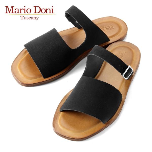 マリオドーニ Mario Doni ／ 26SS カーフスエードダブルストラップサンダル「CAPOLONA」（BLACK／ブラック×キャメル）