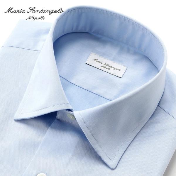 マリアサンタンジェロ Maria Santangelo ／ コットンツイルセミワイドカラーシャツ「LOSANNA」（サックスブルー）【ラッピング対応】／ オールシーズン メンズ イタリア ナポリ 手縫い 長袖 ドレスシャツ ビジネスシャツ ...