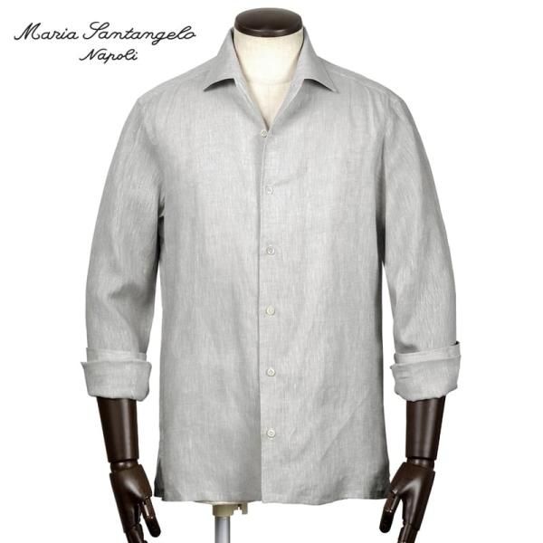 【SALE／返品・交換不可】マリアサンタンジェロ Maria Santangelo ／ 当店別注Carlo Bassettiリネンポプリンイタリアンカラーシャツ「MARCELLO」