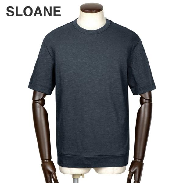 【SALE／返品・交換不可】スローン SLOANE ／ 当店別注コットンリネンテンジク半袖クルーネックカットソー「T1207」（ネイビー）