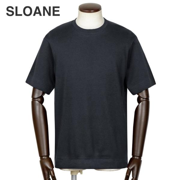 【SALE／返品・交換不可】スローン SLOANE ／ 当店別注コットンカシミヤテンジク半袖クルーネックカットソー「T1206」（ネイビー）