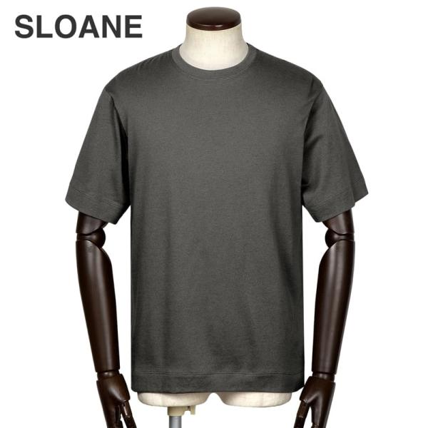 【SALE／返品・交換不可】スローン SLOANE ／ 当店別注コットンカシミヤテンジク半袖クルーネックカットソー「T1206」（ダークグレー）