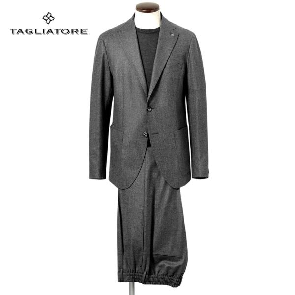 <美品>TAGLIATORE 新ロゴ ダークグレー フランネルウール スーツ48 TAGLIATORE タリアトーレ ／ 25-26AW ストレッチウーステッド
