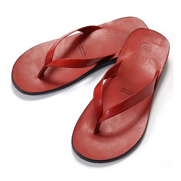 ゼウス Zeus ss バケッタレザートングサンダル 1271 Rossa レッド メンズ イタリア レザーサンダル 革サンダル シュー Maki Bo