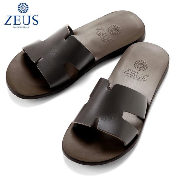 ゼウス ZEUS ／ バケッタレザーワンストラップスライドサンダル「6029」（T.MORO／ダークブラウン）