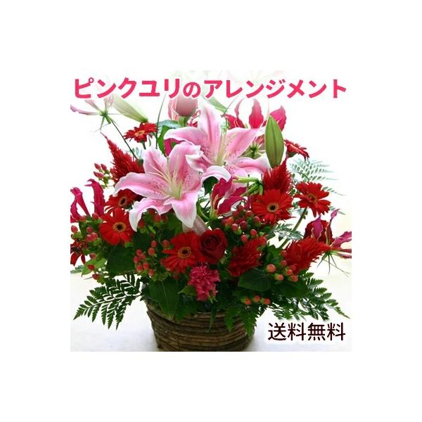 大輪 お祝い花 「ピンクユリのお祝い花M」 フラワーアレンジメント 花 誕生日 お祝い 発表会 記念日 結婚祝い 出産祝い ギフト そのまま飾れる  敬老の日