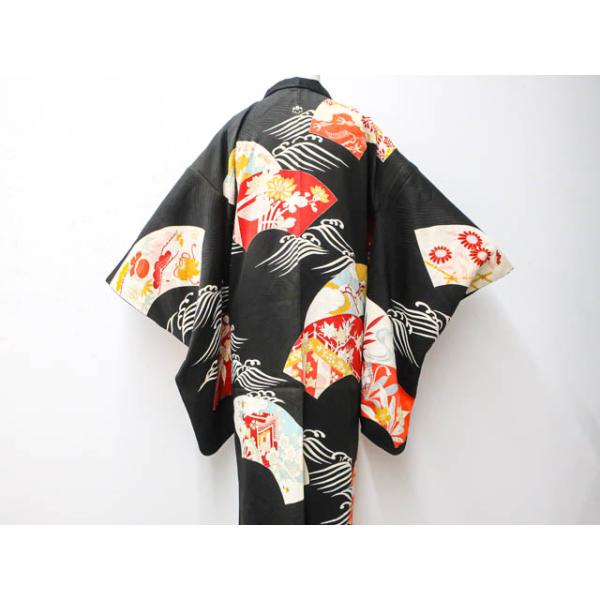 アンティーク　女の子　長羽織 京都一輝堂》【着物】アンティーク 羽織 黒羽織 長羽織 一つ紋 波頭