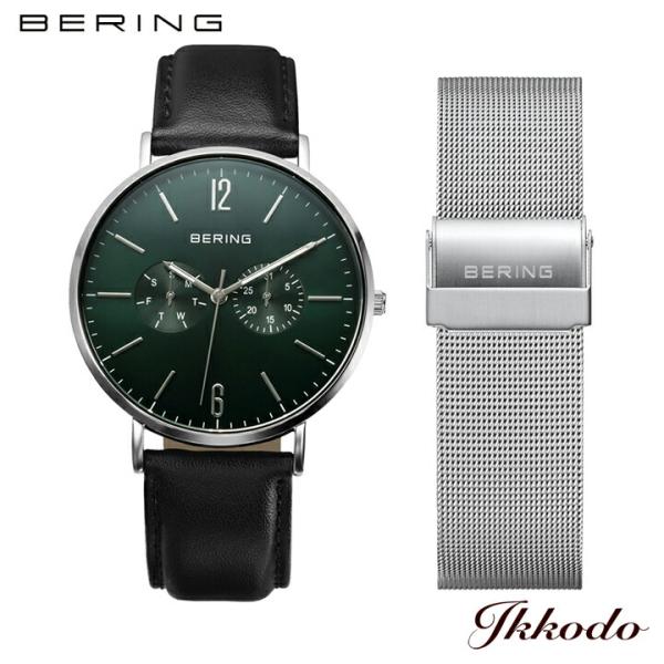 ボーナスストア＋10% BERING ベーリング Changes Deep green ディープグリーン メッシュ替えベルト付き 40mm 腕時計 正規品 14240-409