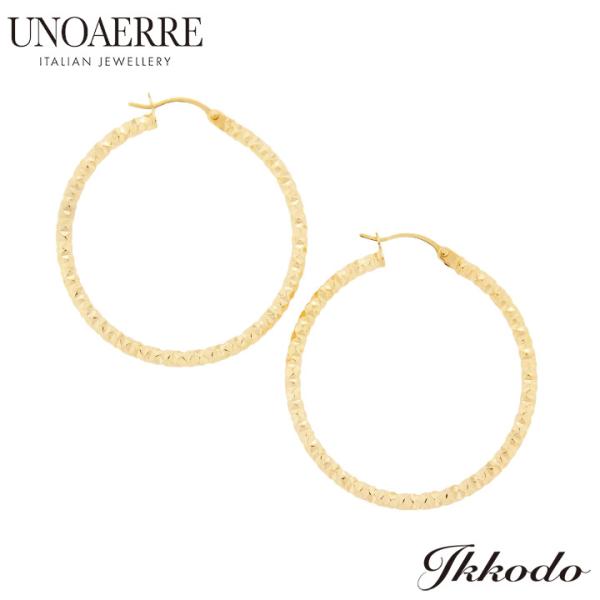 K18 フープピアス ウノアエレ フープピアス 3824 （片耳） UNOAERRE（ウノアエレ） K18イエローゴールドダイヤモンドカットフープ
