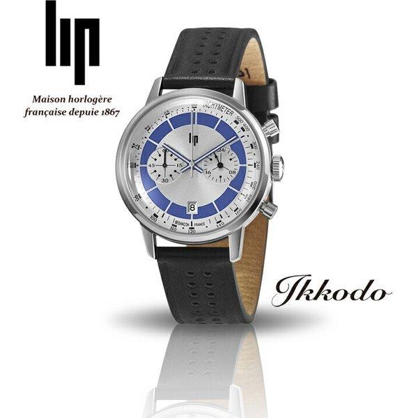 lip ラリー クロノグラフ 時計 美品LP671800 リップ LIP ラリーブルー クォーツ シルバー×ブルーダイアル 38mm