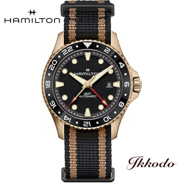 【極美品】ハミルトン カーキ アクアリーバ GMT オートマチック デイト 黒 極美品】ハミルトン カーキ アクアリーバ GMT オートマチック