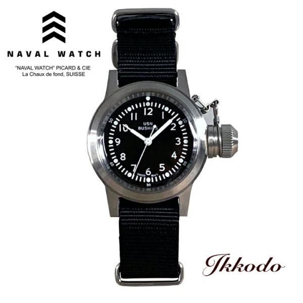 ナバルウォッチ Naval Watch ミリタリー military US MARINE USN BUSHIPS type ブラック文字盤 36mm 5気圧防水 Mil.-04 SV/BK