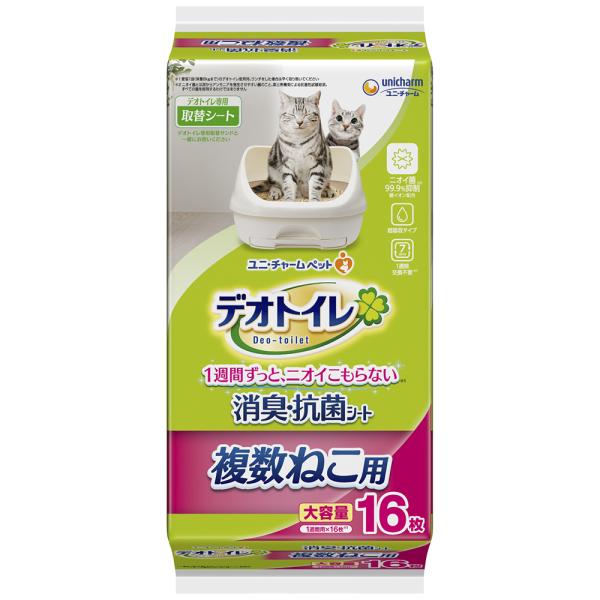 ユニ・チャーム ペット デオトイレ 複数ねこ用消臭・抗菌シート 16枚