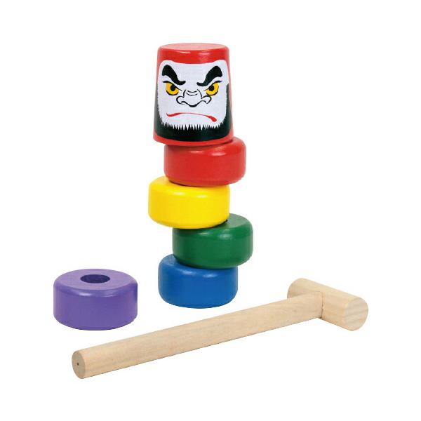 ハンマーを使い積み木を落としていく集中力と達成感。●内容／6段積み、ハンマー●サイズ／全長約18cm