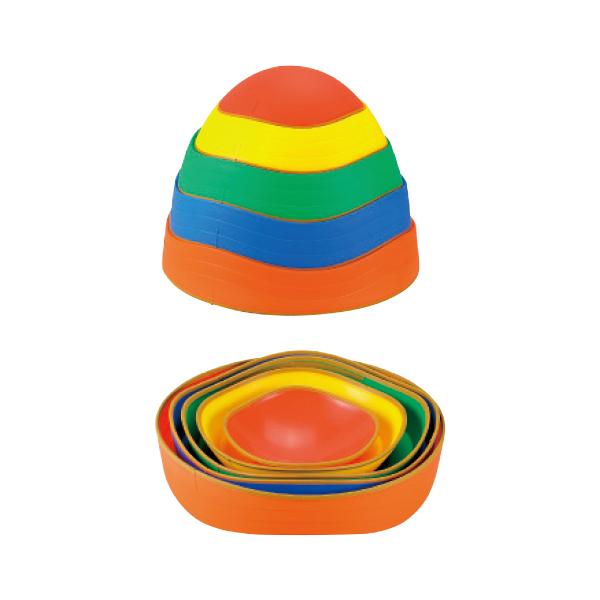 バランス感覚を遊びながら鍛えられる！●内容／5個●サイズ／オレンジ：φ33cm、青：φ30.5cm、緑：φ28cm、黄：φ24cm、赤：φ18cm●材質／PP