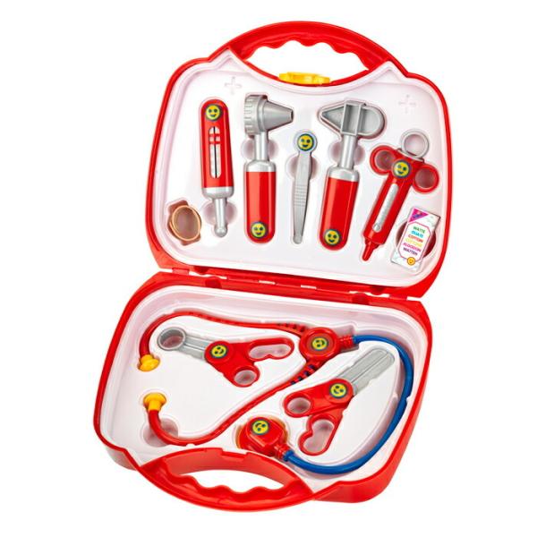 聴診器や注射器、包帯まで全部入る、真っ赤なケースがおしゃれなお医者さんキット！●セット内容／バッグ、聴診器、体温計、注射器、内耳鏡、ピンセット、ハンマー、はさみ×2、絆創膏、コットンケース●サイズ／26×23×9cm●重さ／490g●材質／...