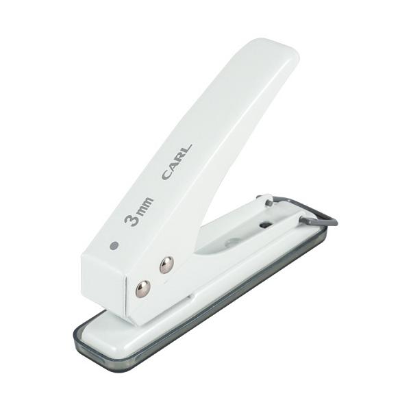 1つだけ穴をあけたい時に使用するシンプルでスマートなデザインの1穴パンチです。穿孔能力3mm 5.5mm 18枚 7mm 15枚●サイズ／W26×D109×H82mm（ロック時：H40mm）●穴奥行／12mm