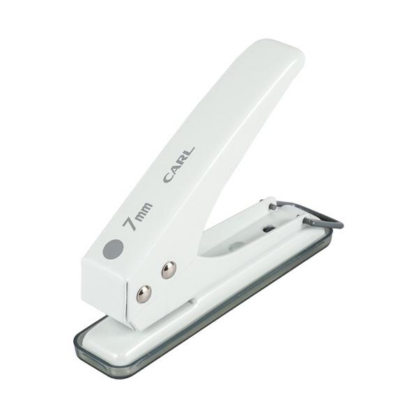 1つだけ穴をあけたい時に使用するシンプルでスマートなデザインの1穴パンチです。穿孔能力3mm 5.5mm 18枚 7mm 15枚●サイズ／W26×D109×H82mm（ロック時：H40mm）●穴奥行／12mm