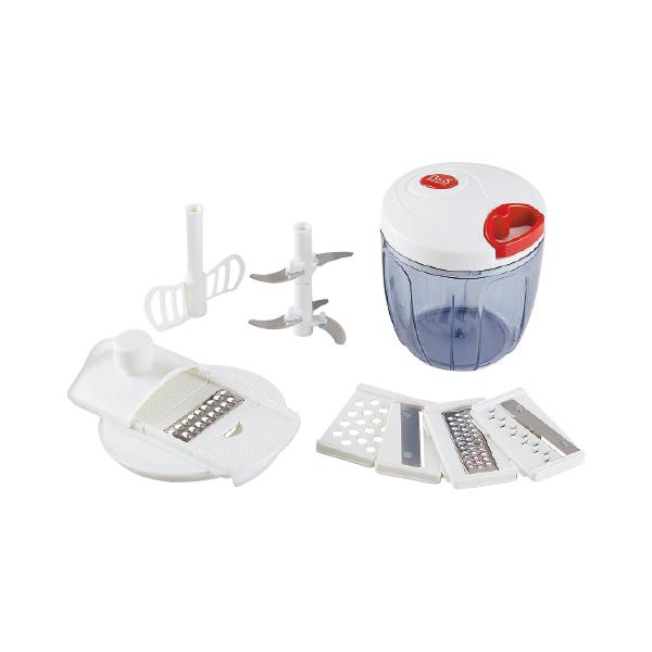 7種類のパーツで色々な切り方が簡単にできます。ハンドルを引っ張るだけで簡単にみじん切りもできあがります。●内容／本体、回転刃、回転パドル、カッタープレート、安全ホルダー、カッター（薄切り用、薄千切り用、千切り用、つま切り用、おろし用）●サイ...