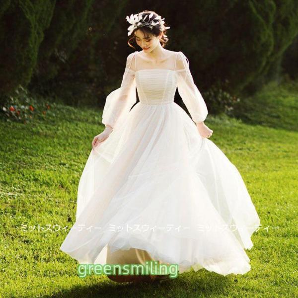 ウェディングドレス ウエディングドレス ロングドレス 結婚式 二次会 花嫁 前撮りドレス チュール オフホワイト 披露宴 ふわふわ