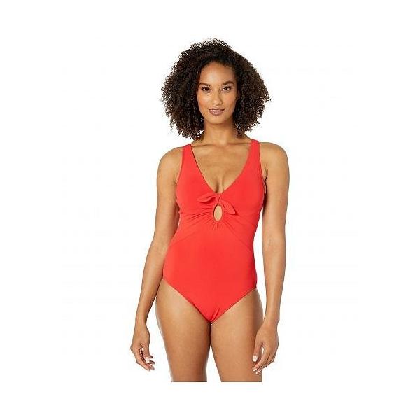 Robin Piccone ロビンピッコーネ レディース 女性用 スポーツ アウトドア用品 水着 ワンピース Ava Plunge One Piece With Front Knots Fiery Red Mnsglobal Ge