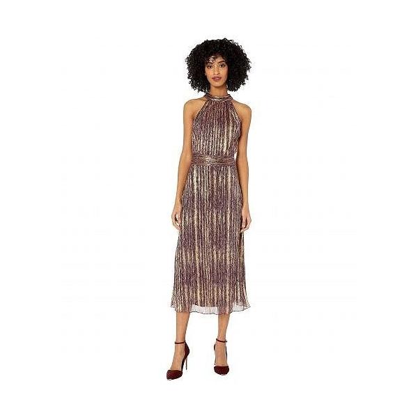 Ml Monique Lhuillier レディース 女性用 ファッション ドレス Sleeveless Midi Dress With Ruched Waist Berry Gold Combo Deltageophysics Com