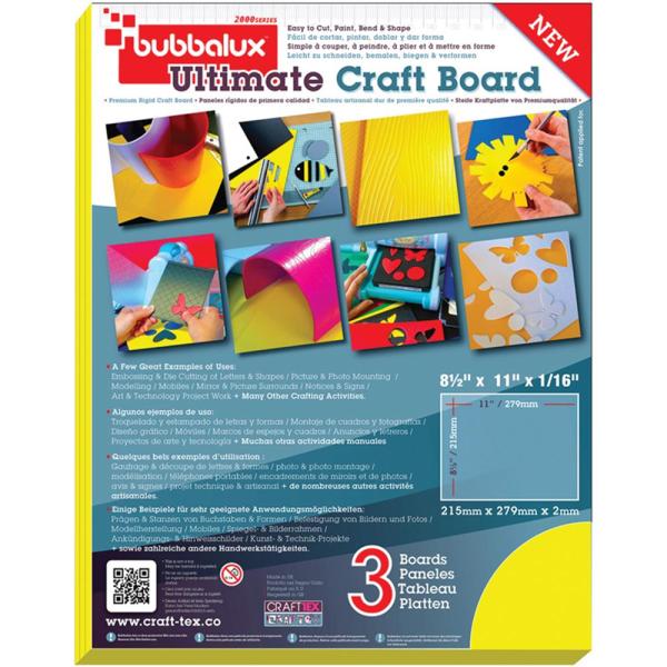 熱で曲げて自由に成形することができるボードです。傷や弾力に強く、耐湿性と難燃性に優れています。スクラップブッキングやフォトフレーム、デコパージュなど幅広くお使いいただけます。215 x 279 x 2 mm ( x3 )