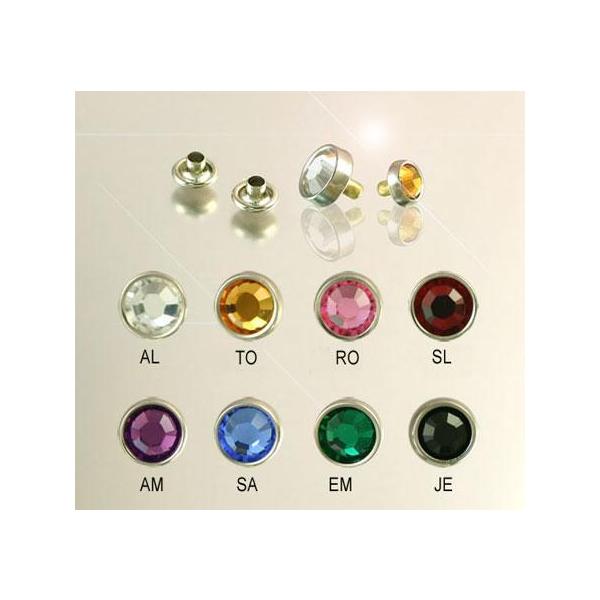 こちらは革やスェード、布製の服や鞄、靴、ブレスレット等に飾りとして使用します。サイズ：５mm、カラー：８色。足：3mm