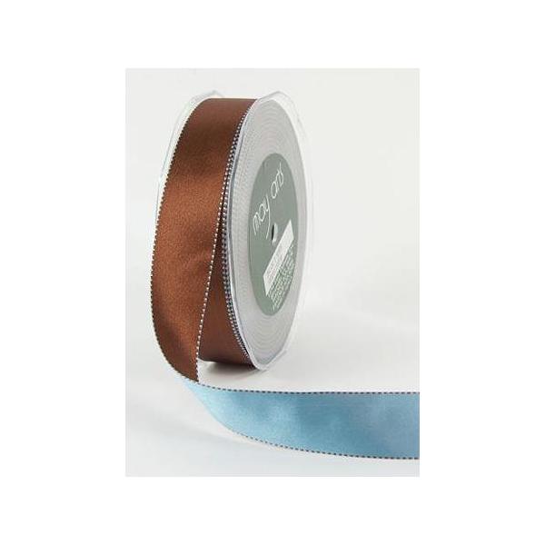 リボン Stitched Edge Reversible Satin Blue/Brown /1メートル