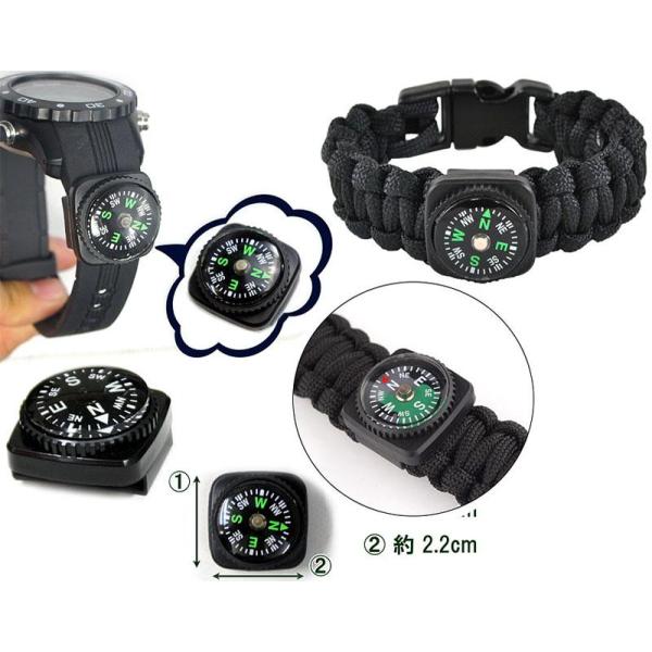 パラコードブレスレット用パーツのリストコンパス。パラコードブレスレット作成時に編み込んで取り付ける他、パラコードキーホルダーに使用したりと幅広くご使用いただけます。・パラコードは商品に含まれません