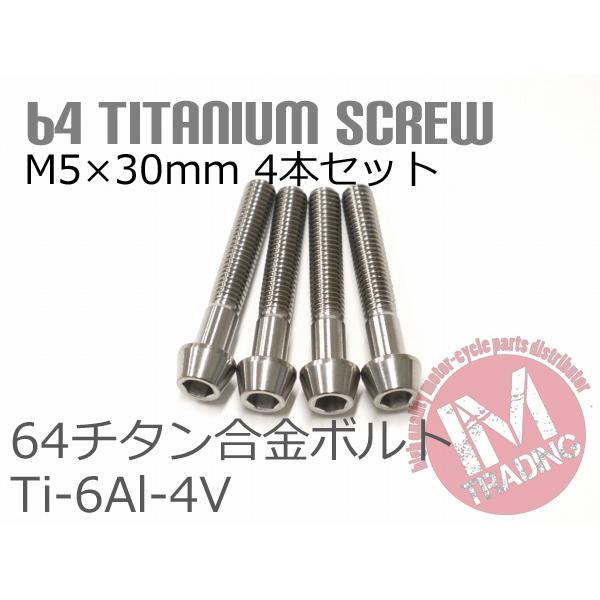 64チタン合金ボルト めづらい M5×30mm P0.8 4本セット テーパー 64チタン合金ボルト めづらい M5×30mm P0.8 4本セット テーパー