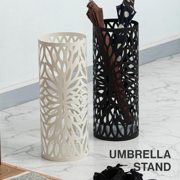 シンプルデザインですっきりと置ける、スチール製傘立てスリムで場所を取らず、狭いスペースにも置けるサイズ感が嬉しい傘立て。全体にデザインを施した円柱タイプと、可愛らしいハウス型の2種類展開です。粉体塗装のスチール製で錆びにくく、丈夫な作りに仕...