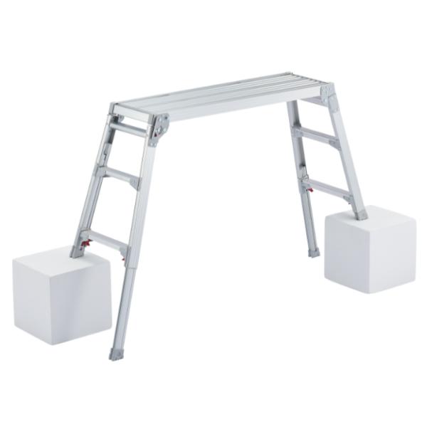 【特徴】現場で使える脚部伸縮タイプ下部操作レバー段差で威力を発揮するロングストロークの伸縮脚【仕様】型式：DRS-1000c天板高さ：0.65〜0.96m天板寸法：100×30cm質量：7.2kg