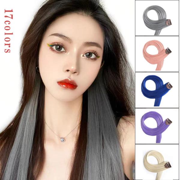 ワンタッチで簡単に装着のカラーエクステです。クリップ式なので、パチンと止めればOk！【商品説明】長さ　：　長さ：約60cm、幅：約3.5cm素材　：　180°までの耐熱ファイバー※アイロン、コテ、ドライヤー使用可能