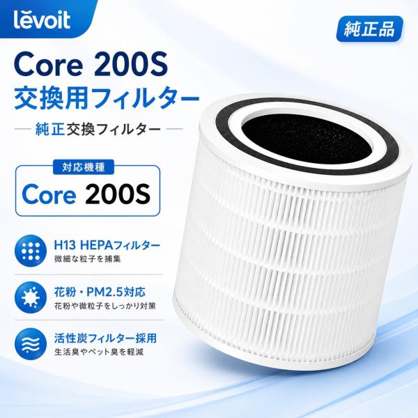 Levoit Core 200S 交換用フィルター 純正品 H13 HEPA 花粉 PM2.5 脱臭 ペット臭 タバコ臭 3層構造