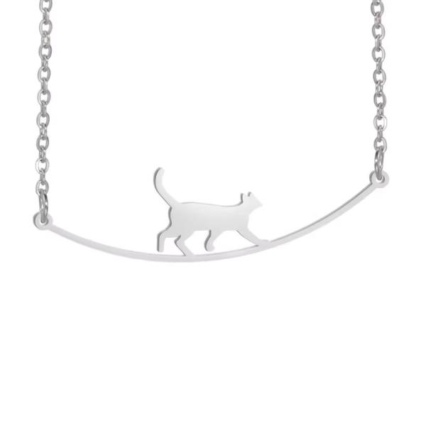 猫 ネックレス お散歩 レディース シルバー調 45cm 歩く猫 モチーフ 可愛い プチプラ アクセサリー プレゼント ギフト