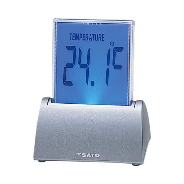 温度計 時計 タッチサーモ PC-9000 卓上 ブルー 佐藤計量器 skSATO 1092-00パネルを押すと表示が温度→日付→タイマー→時間に切り替わり、その時パネルがバックライトで表示されます。バックライトの色はブルーです。●温度、日...